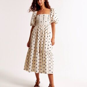 Abercrombie & Fitch Black Emerson midi dress in Cream Polka Dot